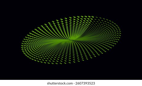 Neon light green digital rotating ellipse of 3d dots. Data center. network security concept. Metaverse. New innovative technology. card. Template. Virtual reality. Efficient energy. NFT. Web page. 