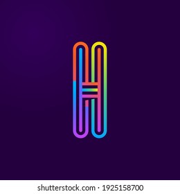 Neon light H letter line logo. Colored tube font for events posters, lacing emblem, nightlife banner and futuristic identity. Typography design.