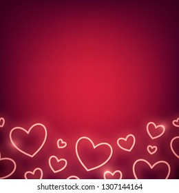 Neon light heart on red background
