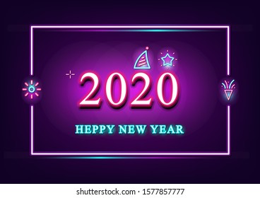 Neon light Heppy new year 2020 and decoration object,
festival and celebration,Signs advertising light