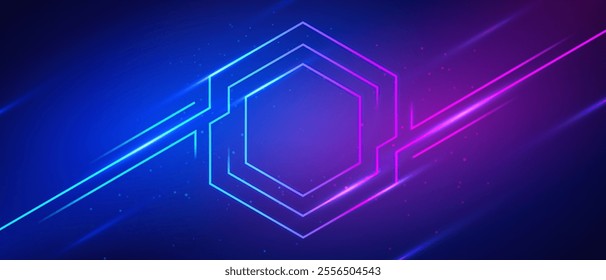 Neon Light Hexagon Shape On Dark Background