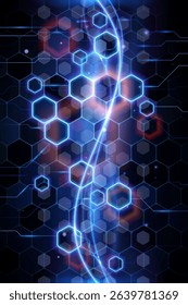 Neon light hexagonal shapes background