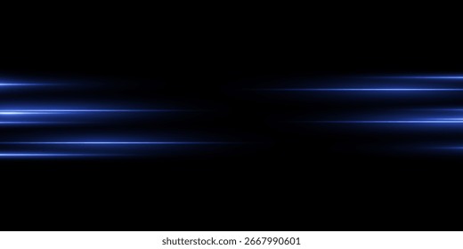 Neon light high speed line, light abstraction on black transparent background, vector graphics.