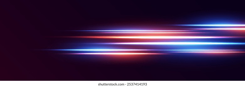 Luz de neón y líneas de luz de alta velocidad. Ilustración vectorial