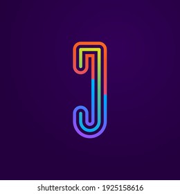 Neon light J letter line logo. Colored tube font for events posters, lacing emblem, nightlife banner and futuristic identity. Typography design.