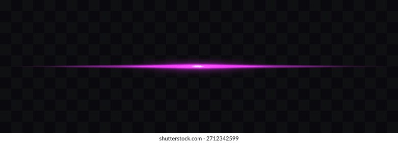 Líneas púrpuras del laser de la luz de neón con efecto del flash. Colección de Vector futurista moderna aislada sobre fondo negro. Paquete de destellos de lente Horizontal púrpura. Efecto de rayo láser de neón. Rayos láser, rayos de luz.
