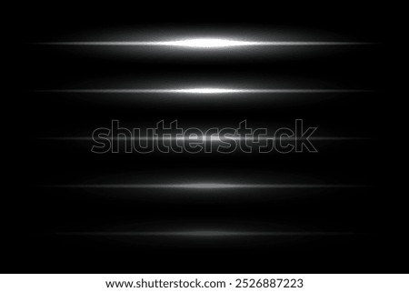 Neon light laser silver lines with flash effect. White abstract night electric beams, fluorescent led light rays. Modern futuristic vector collection isolated on black background.
