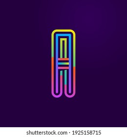 Neon light A letter line logo. Colored tube font for events posters, lacing emblem, nightlife banner and futuristic identity. Typography design.