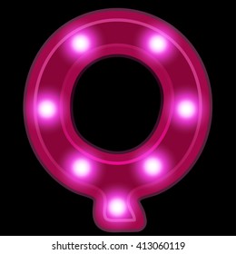 Neon light letter Q, vector font illustrations, Lightbulb