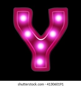 Neon light letter Y, vector font illustrations, Lightbulb