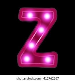 Neon light letter Z, vector font illustrations, Lightbulb