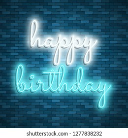 Neon light lettering, Stock vector. Happy birthday