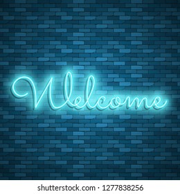 Neon light lettering, Stock vector. Welcome lettering