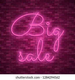 Neon light lettering, Stock vector. Big sale