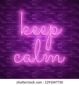 Neon light lettering, Stock vector. Keep calm