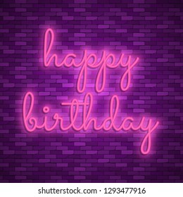 Neon light lettering, Stock vector. Happy birthday