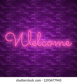 Neon light lettering, Stock vector. Welcome lettering