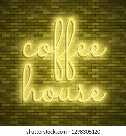Neon light lettering, Stock vector. Coffee house