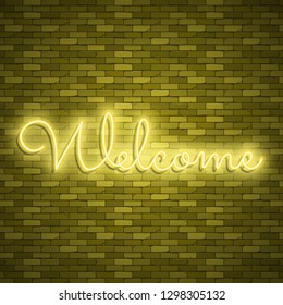 Neon light lettering, Stock vector. Welcome lettering
