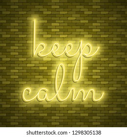 Neon light lettering, Stock vector. Keep calm