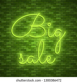 Neon light lettering, Stock vector. Big sale