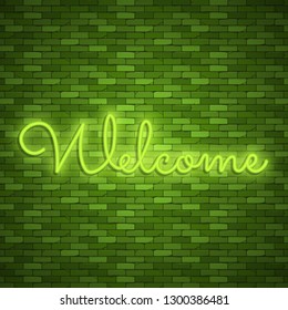 Neon light lettering, Stock vector. Welcome lettering