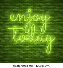 Neon light lettering, Stock vector. Enjoy today