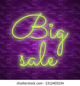 Neon light lettering, Stock vector. Big sale