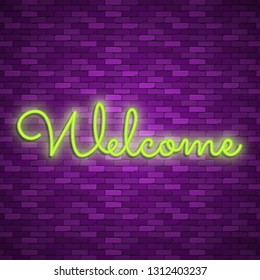 Neon light lettering, Stock vector. Welcome lettering