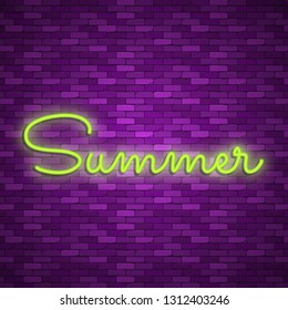 Neon light lettering, Stock vector. Summer lettering