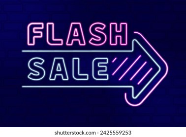 Neon light line illustration of FLASH SALE with next door direction for fashion, bar, cafe and store. Can be used for website, poster, flyerbrochure, ads, promo