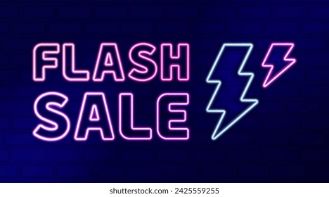 Neon light line illustration of FLASH SALE with thunder bolts for online shopping, e commerce and fashion Can be used for website, poster, flyer, brochure, ads, promo