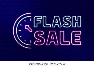 Neon light line illustration of FLASH SALE with hour time or night sale for fashion stores, restaurants and bars. Can be used for website, poster, flyer, brochure, ads, promo