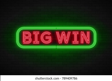 Neon light linear promotion banner,jackpot, game, big win. Swatch color control