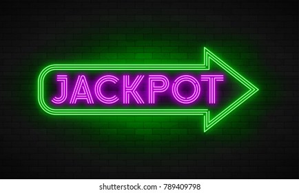 Neon light linear promotion banner,jackpot, game, big win. Swatch color control