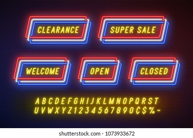 Neon light linear promotion ribbon banner, price tag, discount. Swatch color control