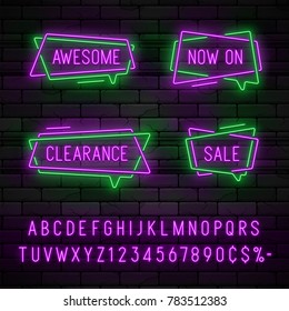 Neon light linear promotion ribbon banner, price tag, discount. Swatch color control