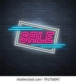 Neon light linear promotion ribbon banner, price tag, discount. Swatch color control