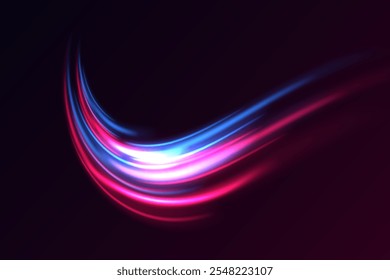 Líneas de luz de neón. Abstractas línea ondulada de luz. Remolino de onda brillante. Vector.