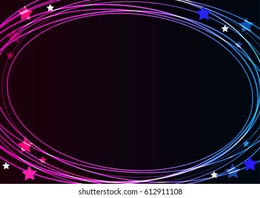 Neon light lines around corners with stars.