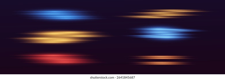 Neon light lines. The effect of high-speed movement of light, light lines. Vector.