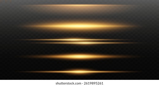 Neon light lines effect. Horizontal blue and yellow light rays. On a transparent background.
