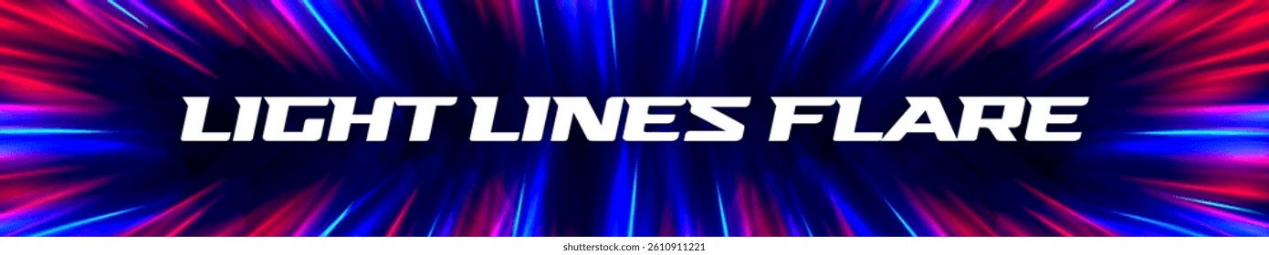 Neon Light Lines Flare Background With Red, Blue, Pink Glow On Dark Gradient. Futuristic Speed Motion Effect For Music, Party, Technology, Or Abstract Design Projects. Vector Illustration.