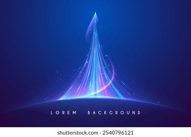 Neon light lines motion up on blue background