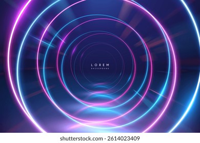 Neon light lines tunnel effect background