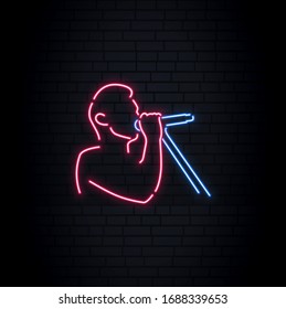 Neon light music sign, multicolored extra glowing font. Exclusive swatch color control.