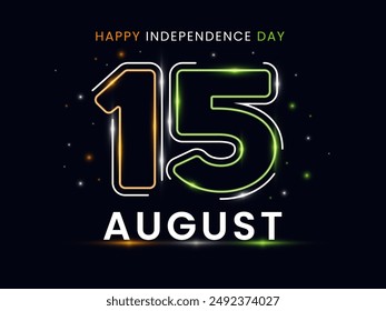 Neon Light Number of 15 August on Dark Background for Happy Independence Day Concept.