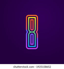 Neon light number eight line logo. Colored tube font for events posters, lacing emblem, nightlife banner and futuristic identity. Typography design.