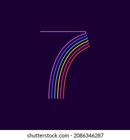 Neon light number seven symbol. Six thin lines colored font. Perfect for line logo, events posters, vivid emblem, nightlife banner and futuristic identity. 