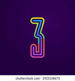 Neon light number three line logo. Colored tube font for events posters, lacing emblem, nightlife banner and futuristic identity. Typography design.